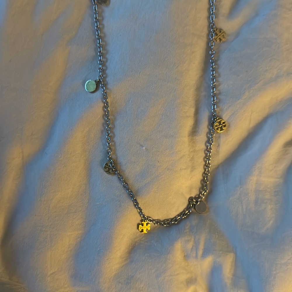 Tory Burch Silver and Gold Necklace with Delicate Chain
